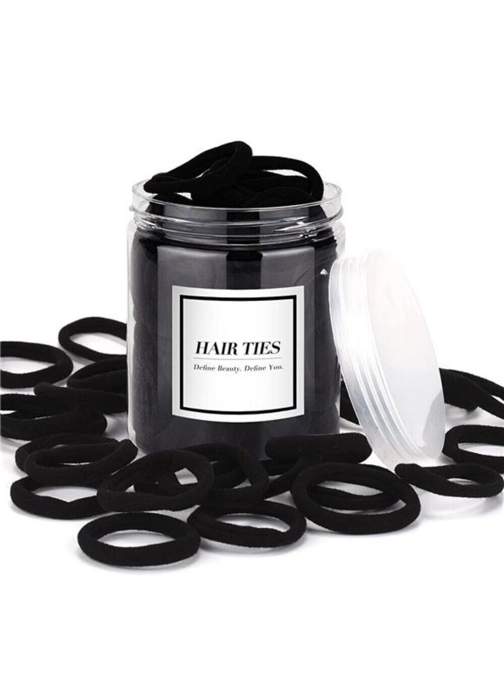 Black Hair Ties 50 Pack Cotton Seamless Ponytail Holders No Damage Hair Bands